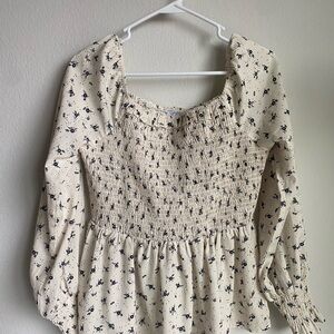 Floral Cream Smocked Women's Top